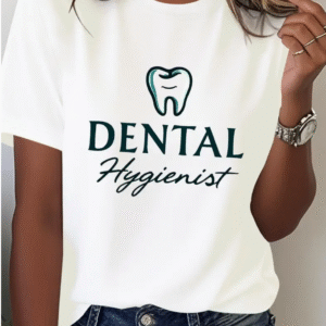 Camiseta mangas cortas de trabajo "Dental Hygienist" - Color blanco - Estampado de dientes Gris oscuro - Talla M