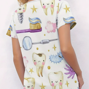 Camiseta mangas cortas cuello V "Cepillo" - Color blanco - Estampados violeta y rosa - Talla M