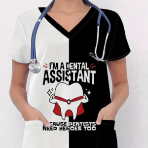 Camiseta mangas cortas "I'm a dental assistant" - Color blanco y negro - Estampada - Talla L