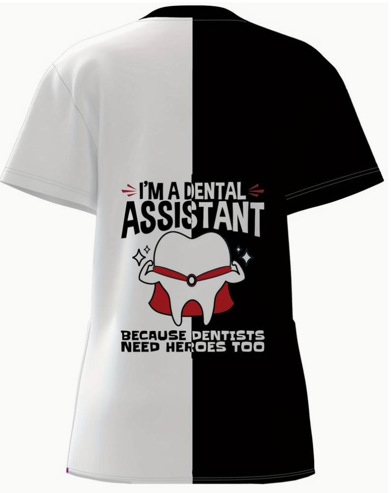 Camiseta mangas cortas "I'm a dental assistant" - Color blanco y negro - Estampada - Talla L - Imagen 2
