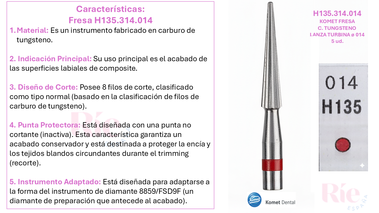 H135.314.014 - KOMET FRESA - C. TUNGSTENO LANZA TURBINA ø 014 5 ud. - Imagen 3