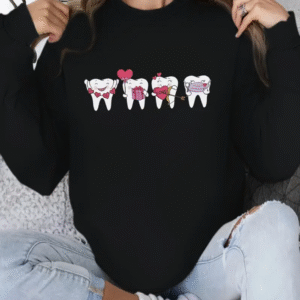 Sudadera cuello redondo color negro - Estampado Dientes Love - Talla M