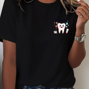 Camiseta mangas cortas cuello redondo - Color negro - 100% algodón - Estampado "Dentista" - Talla L