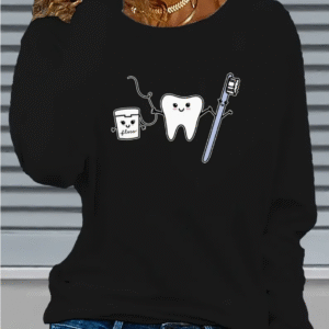 Camiseta mangas largas cuello redondo "Floss" - Color negro - Estampada - Talla M