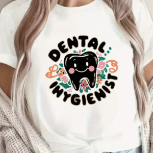 Camiseta mangas cortas cuello redondo "Dental Floral" - Color blanco - Estampado frente - Talla XL