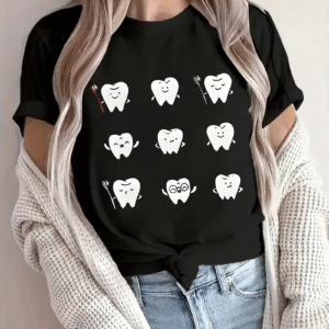 Camiseta mangas cortas cuello redondo "Dientitos mix" - Color negro - Estampado frente - Talla M