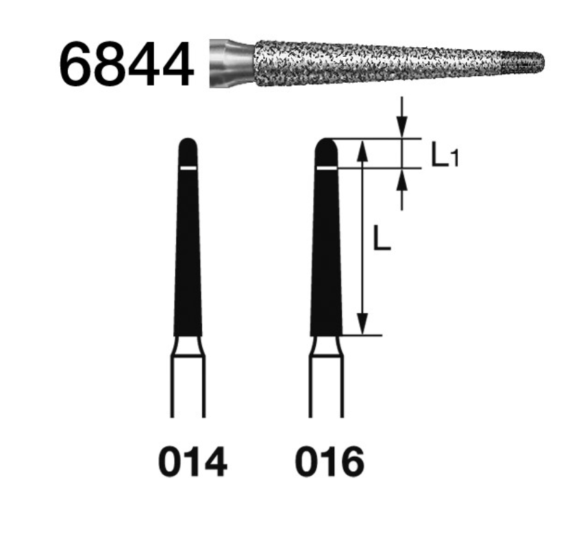 6844.314.014 KOMET FRESA DIAMANTE CONICA REDONDEADA TURBINA ø 014 GRANO FINO Y GRUESO 5 ud.