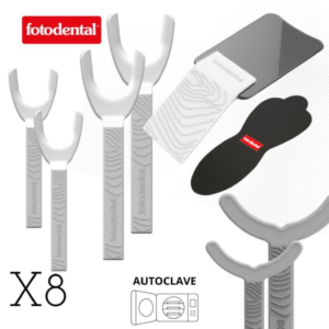 KIT FOTODENTAL ACCESORIOS FULL X8: RETRACTORES BLANCOS + ESPEJO + FONDO DE CONTRASTE